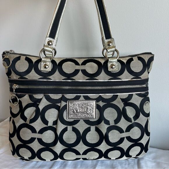 COACH Op Art Poppy Glam Bag Tote Laptop Shoulder Bag 15331 - Picture 1 of 13